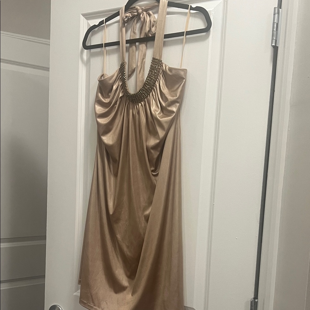 Cache Gold Backless Halter Dress